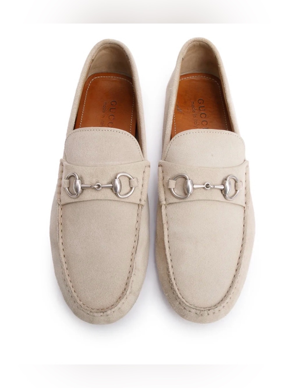 Gucci Beige Suede Horsebit Slip-On Loafers brand new never worn